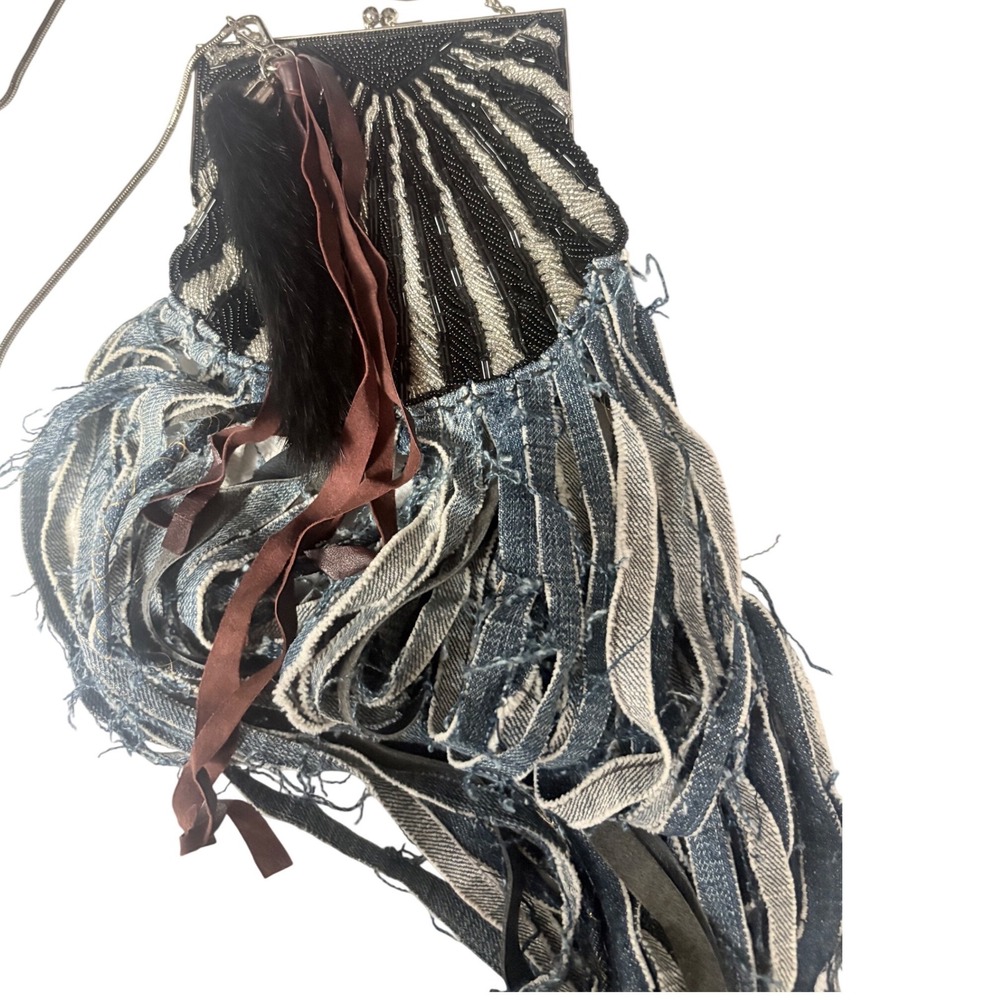 MAME Bespoke Reworked Vintage Beaded‎ Crossbody Bag Fringe & Mink Tail firm - Picture 5 of 15